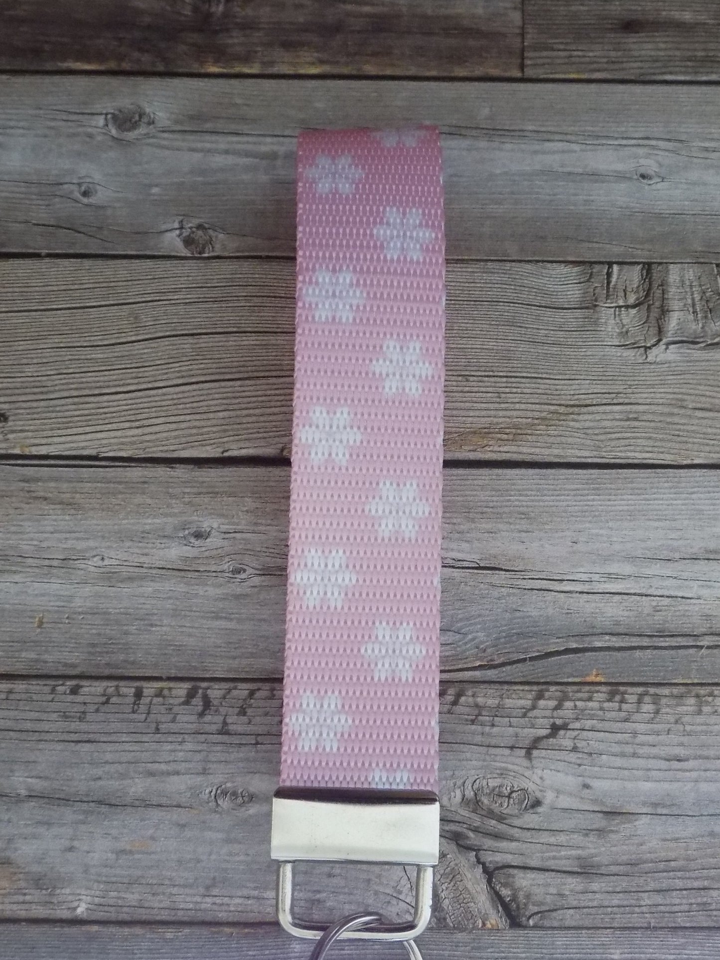 Keychain Wristlet - Mermaid Rainbow Pink with White Flowers