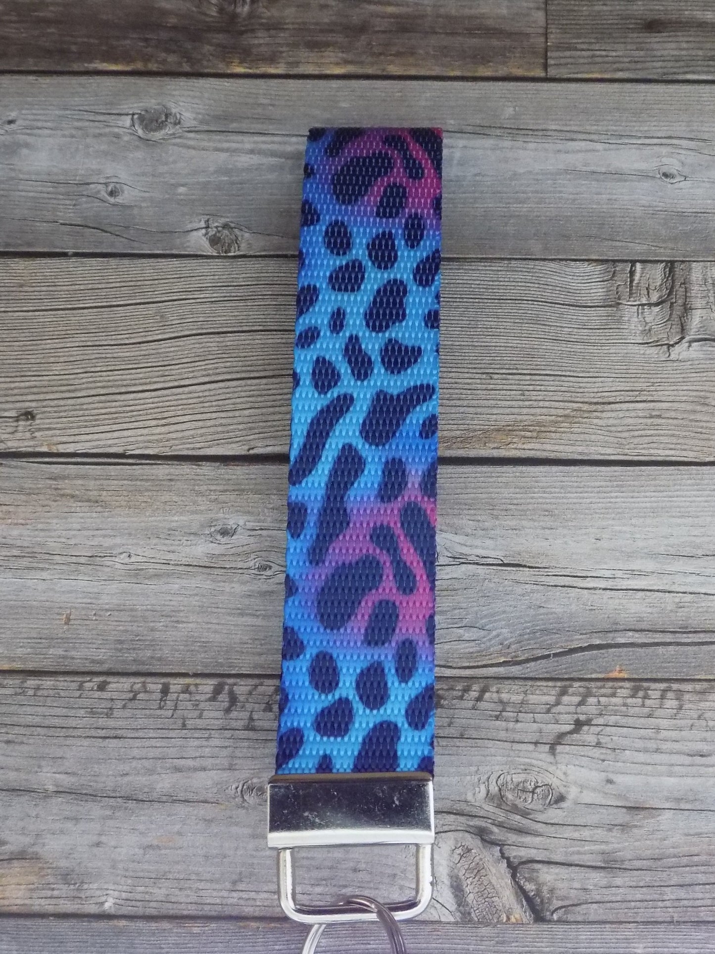 Keychain Wristlet - Blue and Purple Leopard