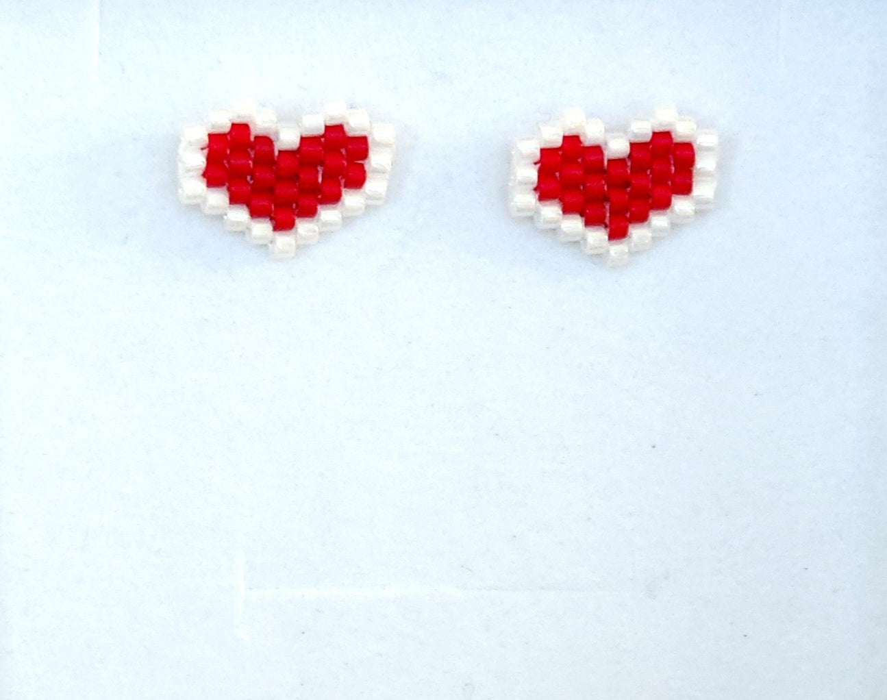 Red and White Heart Stud Earrings