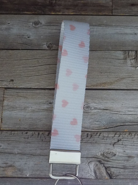 Keychain Wristlet - Be Mine White with Pink Hearts