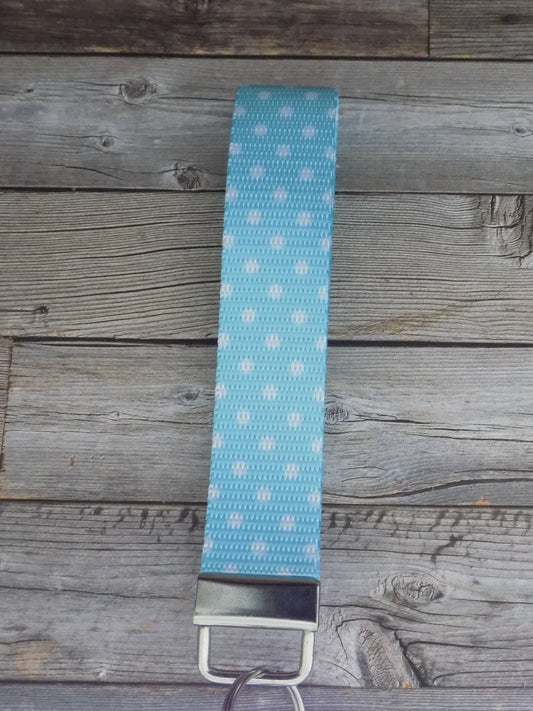 Keychain Wristlet - Mermaid Rainbow Turquoise Polka Dots