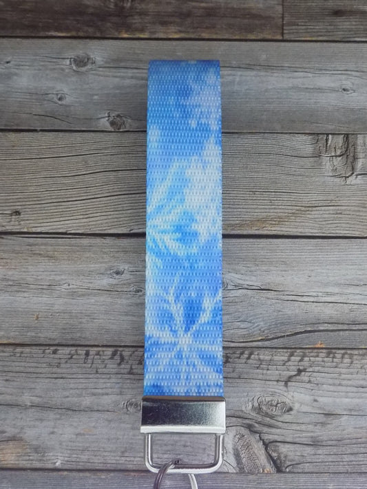 Keychain Wristlet - Blue Christmas Snowflakes