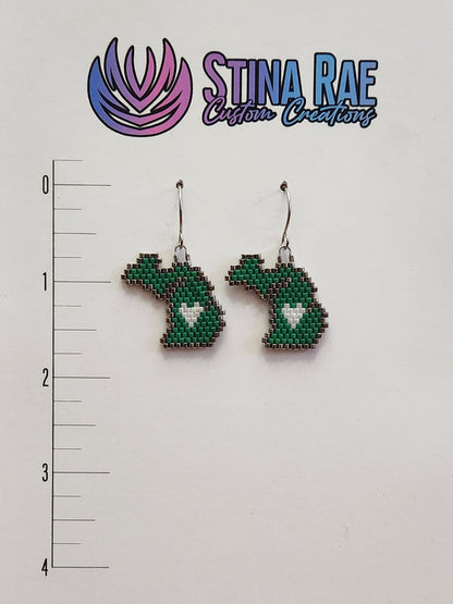 State of Michigan with Heart Earrings