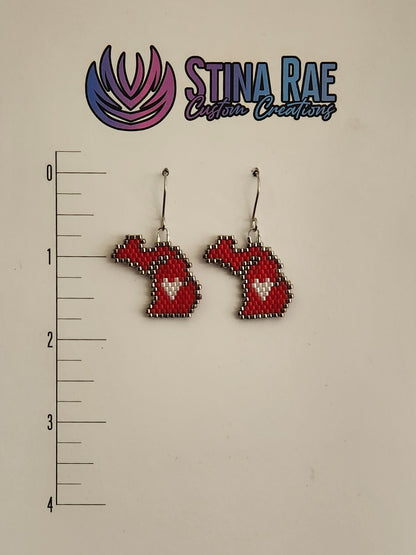 State of Michigan with Heart Earrings