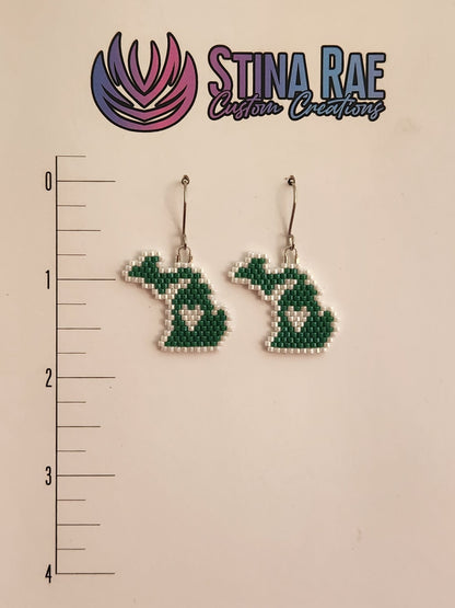 State of Michigan with Heart Earrings
